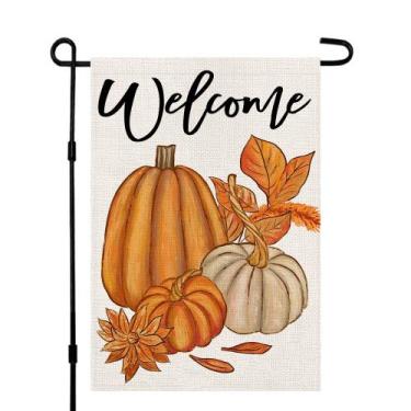 Imagem de Bandeira de jardim Decorhua Fall Pumpkin Welcome 30x45cm Serapilheira