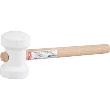 Imagem de Martelo de Borracha 60mm Branco para Azulejista com Cabo em Madeira No