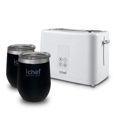 Imagem de Torradeira Elétrica Breakfast + Smart Cup 350ML com 2 Copos Térmicos Tampa Parede Dupla Preto Ichef