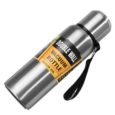 Imagem de Garrafa térmica NC Thermos de 1,5 l de aço inoxidável, caneca de viagem de grande capacidade para esportes ao ar livre com corda e filtro para esportes, escritório, viagem - preto
