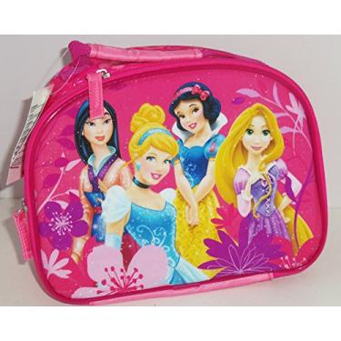 Imagem de Disney Lancheira Princesa Cinderela Rapunzel Mulan Branca de Neve Lancheira Rosa Glitter