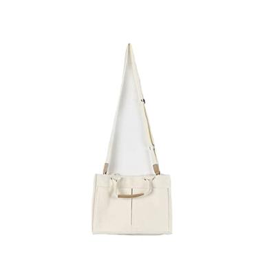 Imagem de Bestgift Bolsa feminina de lona bolsa diagonal de ombro com vários bolsos, Branco, Transversal