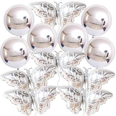 Imagem de Pack of 12, Butterfly Silver Foil Balloon - Huge, 38 Inch Butterfly Balloons for Butterfly Birthday Decorations | 4D Sphere Foil Silver 18 Inch Balloon | Butterfly Balloon for Birthday, Baby Shower