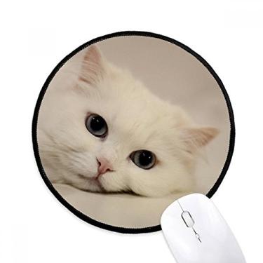 Imagem de DIYthinker Gato gatinho branco animal de estimação relaxar mouse pad desktop escritório tapete redondo para computador