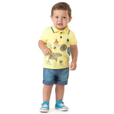 Imagem de Camiseta Polo Bebê Fundo Do Mar Alenice - Amarelo - G - Branco