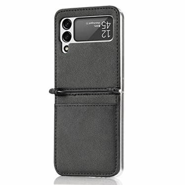 Imagem de Capa protetora de couro dobrável para Samsung Galaxy Z Flip 4 5G Flip4 Flip3 Flip 3 Zflip4 Capa titular do cartão, preta, para samsung z flip