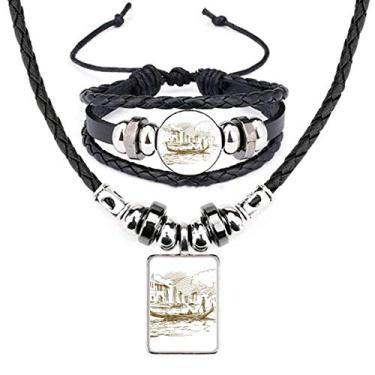 Imagem de Conjunto de joias de couro com estampa de paisagem River Boat