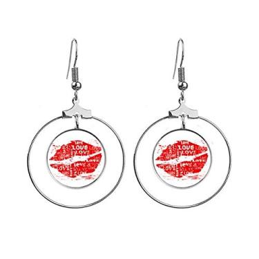 Imagem de Brincos de Dia dos Namorados Lábios Vermelhos Pingente de Argola Joias Círculo Drop