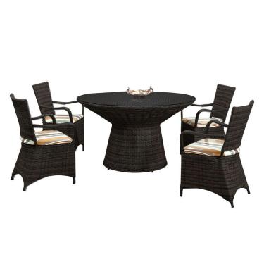 Imagem de Mesa de Jantar Redonda com 4 Cadeiras Maracaipe Base Aço em Junco - Café