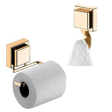 Imagem de Kit Suporte Papel Higiênico Gancho Multiuso Porta Toalha Banheiro Ventosa Dourado - Future