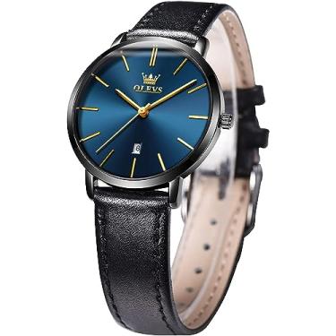 Imagem de Relógios de pulso femininos OLEVS, pulseira de couro, à prova d'água, fino, minimalista, casual, simples, formal, quartzo analógico, com calendário de data, Clássico