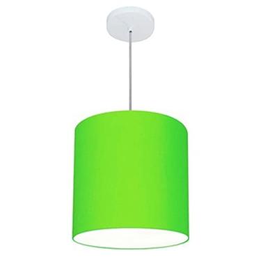 Imagem de Lustre Pendente Cilíndrico Cúpula Tecido 30x31 cm, Vivare Iluminação, Pendente4036 VL, Verde, Pequeno