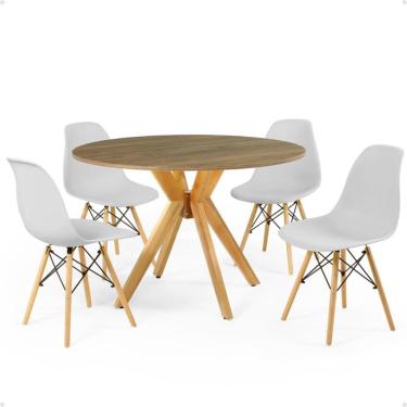 Imagem de Conjunto Mesa de Jantar Redonda Marci Natural 100cm com 4 Cadeiras Eames Eiffel - Cinza