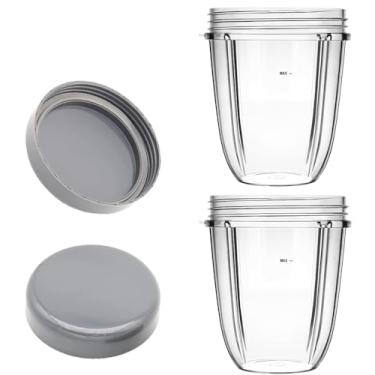 Imagem de Copos de reposição para liquidificador original NutriBullet Pro 900 c/ 600 W, copo de 535 ml com tampa resselável que não fica firme - pacote com 2