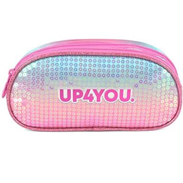 Imagem de Estojo, Luxcel, Tecido, Up4You, Arco Iris, Grande, 2 Zíperes, Rosa