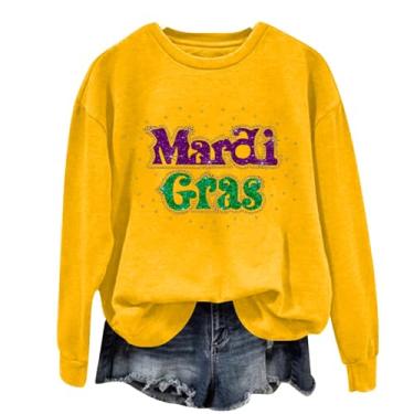 Imagem de Moletom feminino 2024 Mardi Gras roupas de carnaval com estampa gráfica novidade manga longa pulôver moderno suéter tops, Amarelo, M