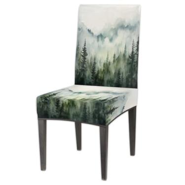 Imagem de Capas de cadeira única para sala de jantar verde floresta elastano cozinha Parsons capas de cadeira de cozinha, capas de cadeira elásticas removíveis laváveis capas de assento para cadeiras capa