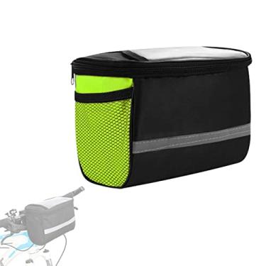 Imagem de FUUBAMB00 Bolsa para cesta de guidão de bicicleta MTB, tubo frontal refletivo, isolamento de tela sensível ao toque, bolsa para quadro de bicicleta, acessórios de bicicleta à prova d'água, verde, 22 x