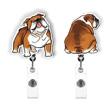 Imagem de WIRESTER Conjunto de 2 porta-crachás retráteis com clipe jacaré para funcionários de escritório, equipes médicas, enfermeiras, médicos, professores, estudantes – postura lúdica buldogues ingleses