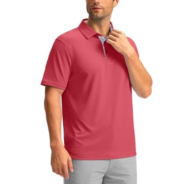 Imagem de Obla Camisa masculina de golfe de manga curta com absorção de umidade sólida desempenho dry fit gola polo para homens tênis trabalho, Vermelho tijolo, 4G