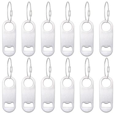 Imagem de GTILE Pacote com 12 abridores de garrafas planos de aço inoxidável com chaveiro, 8 x 3,5 cm, abridor de garrafa de cerveja, chaveiro para homens e mulheres, barman, cozinha, bar, restaurante