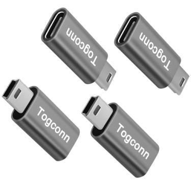 Imagem de Togconn Adaptador USB C para Mini USB (pacote com 4), conector de conversão tipo C (fêmea) para mini USB (macho), suporta carregamento e sincronização de dados para GoPro Hero 3+, MP3 Players e outros