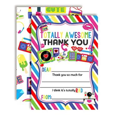 Imagem de Amanda Creation Notas de agradecimento para festa de aniversário dos anos 80 Totally Awesome Ten 10.2 cm x 14.0 cm Fill-In the Blank Cards with 10 White Envelopes