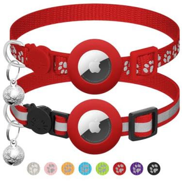 Imagem de Pacote com 2 coleiras Airtag para gatos com sino, coleira reflexiva para gatinhos com suporte para Apple AirTag, ajustável, 17 a 30 cm, fivela de segurança para meninas, meninos, gatos, suprimentos