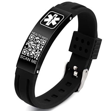 Imagem de Theluckytag Pulseiras médicas para homens e mulheres com código QR, pulseiras de identificação de alerta médico para viagens esportivas - Pulseira de silicone à prova d'água para pulsos de até 20 cm