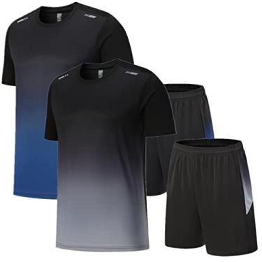 Imagem de OPALOS Conjunto de camisetas e shorts masculinos ativos de secagem rápida gola redonda atlética corrida academia treino curto grande
