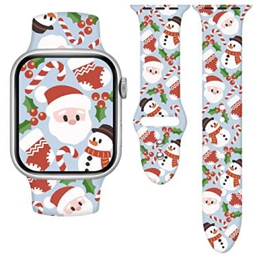 Imagem de Pulseira de relógio de boneco de neve de feliz Natal compatível com relógio Apple 38 mm, 40 mm, 41 mm, 42 mm, 44 mm, 45 mm, 49 mm para mulheres e homens, pulseira de silicone macio de Papai Noel de substituição para iWatch Series SE 8 7 6 5 4 3 2 1