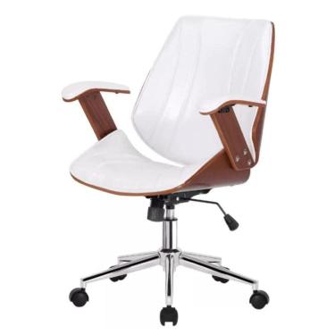 Imagem de Cadeira Giratória Kopenhagenn Bergen Lisboa Fratini em Madeira Revestida em PU Branco Base Rodízio