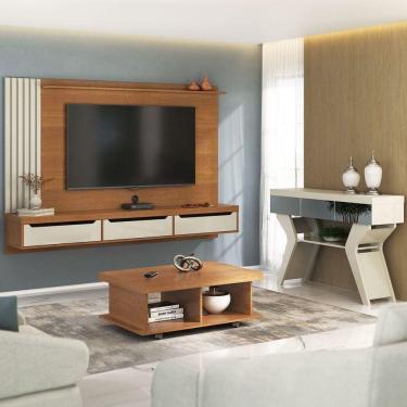 Imagem de Sala de Estar Completa para TV Até 75 Polegadas Luxos 3 Gavetas Cinamomo/Off White - Pnr Móveis