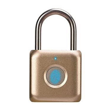 Imagem de Cadeado de impressão digital eLinkSmart cadeado com combinação - cadeado de armário de academia sem chave dourado cor: cadeado digital de metal biométrico para armário de academia, mochila de armário