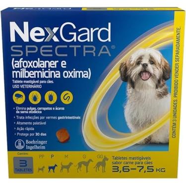 Imagem de NexGard Spectra Antipulgas, Carrapatos e Vermífugos para Cães de 3,6 a 7,5kg - 3 tabletes