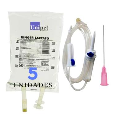 Imagem de 5 UN RINGER LACTATO JP 250 ML COM EQUIPÓ E AGULHA 40X12 UNIPET