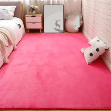 Imagem de Tapete de cor sólida para decoração de casa, tapete curto de pelúcia para sala de estar, tapete de chão para quarto infantil, almofada de encaixe para crianças, vermelho rosa, 160 x 200 cm,