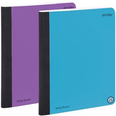 Imagem de Enday Cadernos de composição, papel pautado largo, caderno de composição de capa dura, livros de composição forrados premium, caderno pautado com 100 folhas, azul e roxo (pacote com 2)
