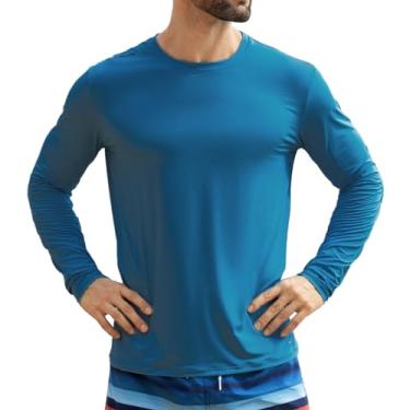 Imagem de Angel season Camiseta masculina Rash Guard FPS 50+, manga comprida, para natação, secagem rápida, proteção solar UV, leve, Azul, verde, XX-Large