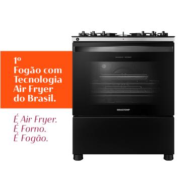 Imagem de Fogão Brastemp 5 Bocas Preto Com Mesa de Vidro, Função Air Fryer e Turbo Chama - BFS5LAE