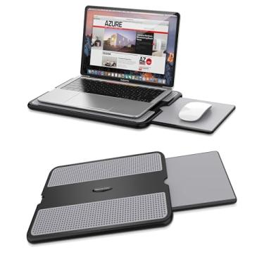 Imagem de AboveTEK Mesa de colo portátil para laptop com bandeja retrátil para mouse pad esquerdo/direito, antiderrapante, protetor térmico, tablet, notebook, mesa com suporte para computador com superfície de