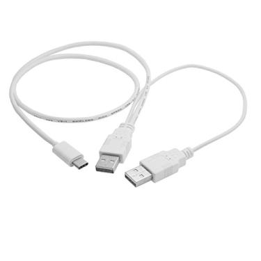 Imagem de CY USB 3.1 Tipo C USB-C para Dual A macho cabo de dados de alimentação extra Y para celular e disco rígido 60 cm branco
