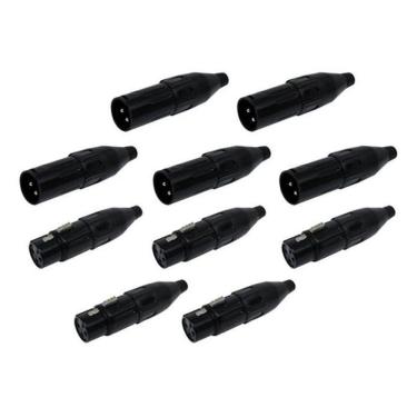 Imagem de Kit 10 Conector Xlr Canon Macho E Femea Preto Csr 1030