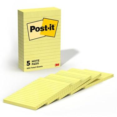 Imagem de Post-it Notas, 10 x 15 cm, 5 blocos de notas adesivas forradas, 100 folhas por bloco, amarelo canário, Post-it Note original, material escolar e produtos de escritório