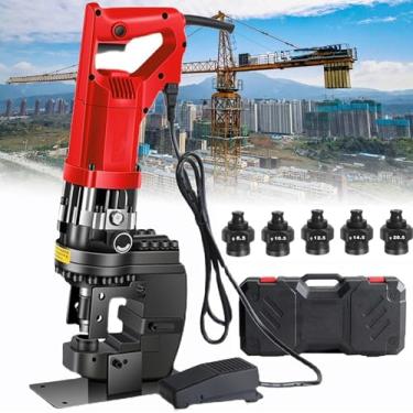 Imagem de Furador hidráulico 1800W Furador hidráulico elétrico, furador de metal com 5 conjuntos de punção/matriz de diâmetro 8,5 mm - 20,5 mm, para perfuração em aço, ferro, alumínio, cobre, aço angu