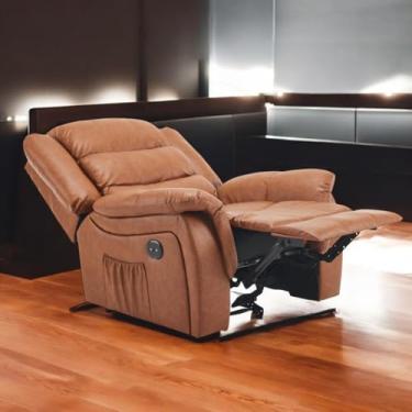 Imagem de Poltrona Do Papai Reclinável Elétrica Massageadora Entrada USB Corino Premium Marrom