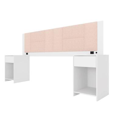 Imagem de Cabeceira Estofada Cama Queen Pilar C/led Branc/bouclé Off White - M.a