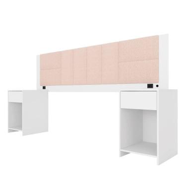 Imagem de Cabeceira Estofada Cama Queen Rivera C/led Bran/bouclé Off White - M.a