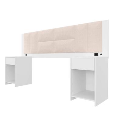 Imagem de Cabeceira Estofada Cama Casal Mumbai C/led Bco/bouclé Off White - M.a