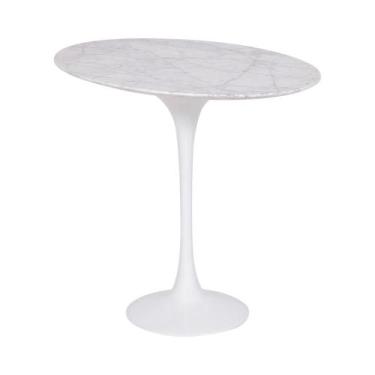 Imagem de Mesa Saarinen Lateral Oval Carrara 57x38cm - Base Branca - mgsaarinen